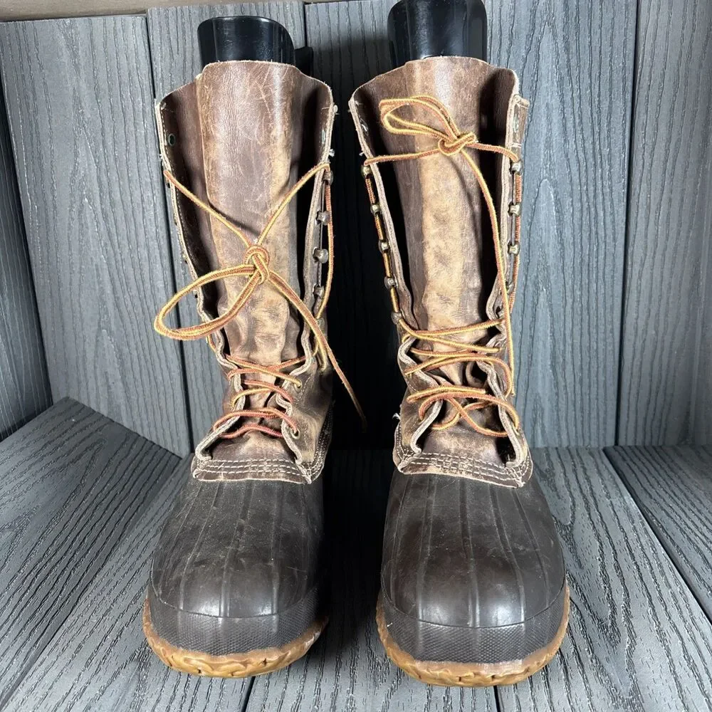 Vintage LL Bean Boots Men's 10 M Brown Leather Duck Hunting Tall 12